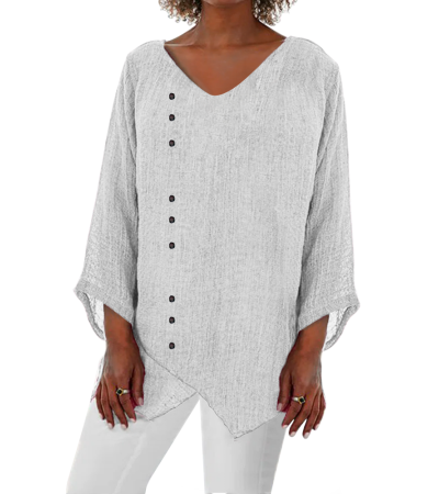 女数码印V领不规则下摆衬衫LTW20140 - 竹节麻-120g/S