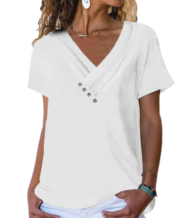 女仿棉V领短袖T恤-LTW20383 - 仿棉-180g/S