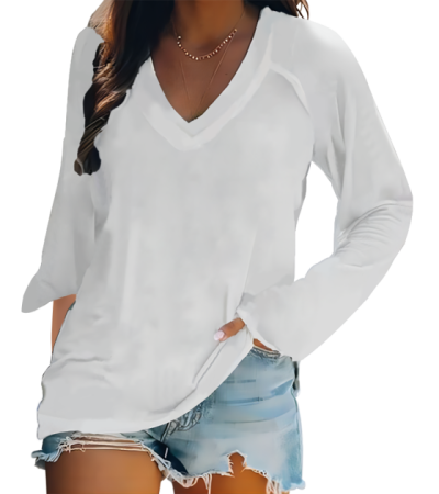 女数码印长袖V领T恤LTW20564 - 仿棉-180g/S