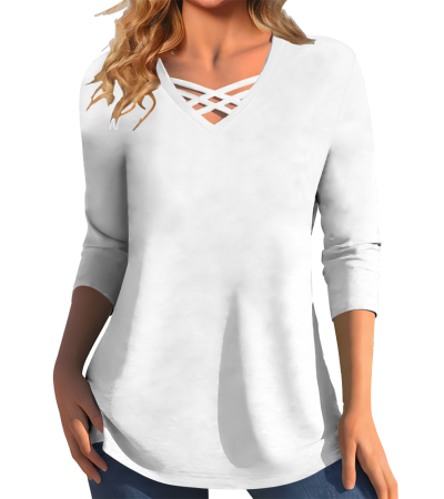 女仿棉长袖V领T恤LTW20567 - 仿棉-180g/S