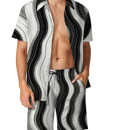 男士短袖衬衫双侧口袋短裤套装-P_R0039 - 四面弹-120g/S