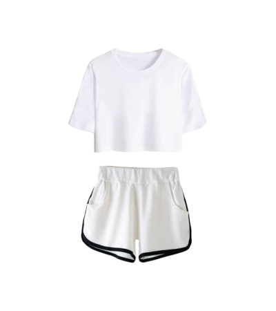 3D 短袖女士露脐套装-衣服 （A0010AB-A） - 鸟眼布-140g/XS