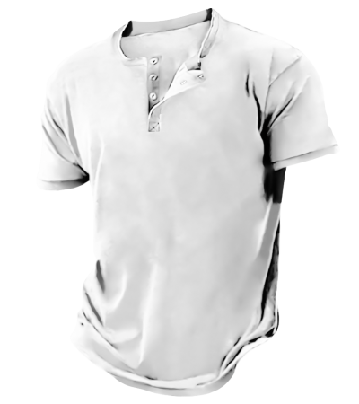 男数码印仿棉3粒扣短袖亨利衫-LTM10041 - 仿棉-180g/S