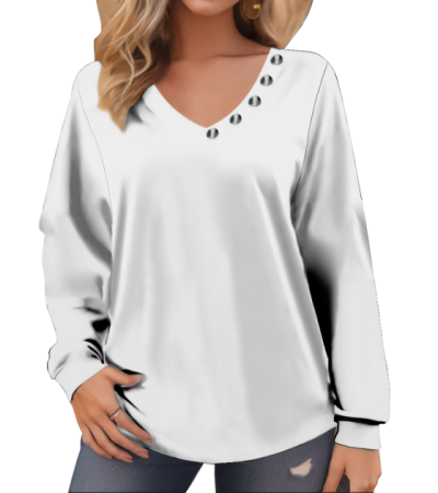 女毛圈布V领长袖T恤LTW20589 - 涤毛圈-230g/S