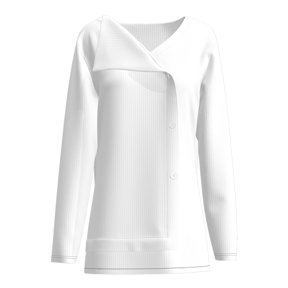 女罗纹不对称V领长袖T恤-LTW20556 - 螺纹坑条-210g/S