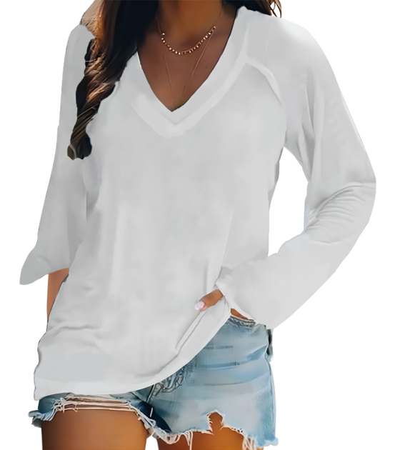 女数码印长袖V领T恤LTW20564 - 仿棉-180g/S