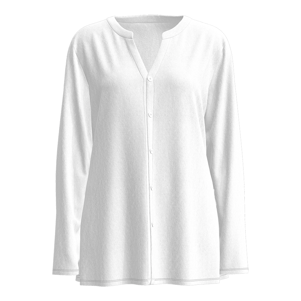 女仿棉前中V领开门襟长袖上衣-LTW20557 - 仿棉-180g/S