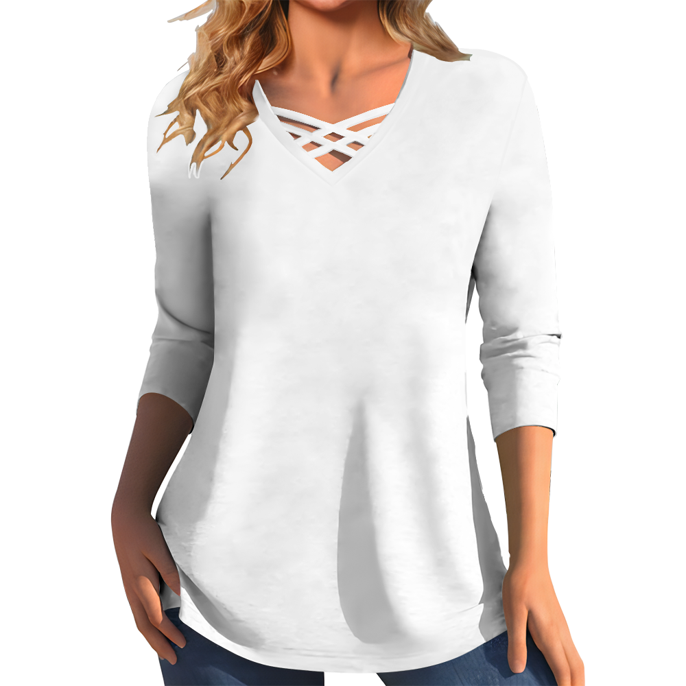 女仿棉长袖V领T恤LTW20567 - 仿棉-180g/S