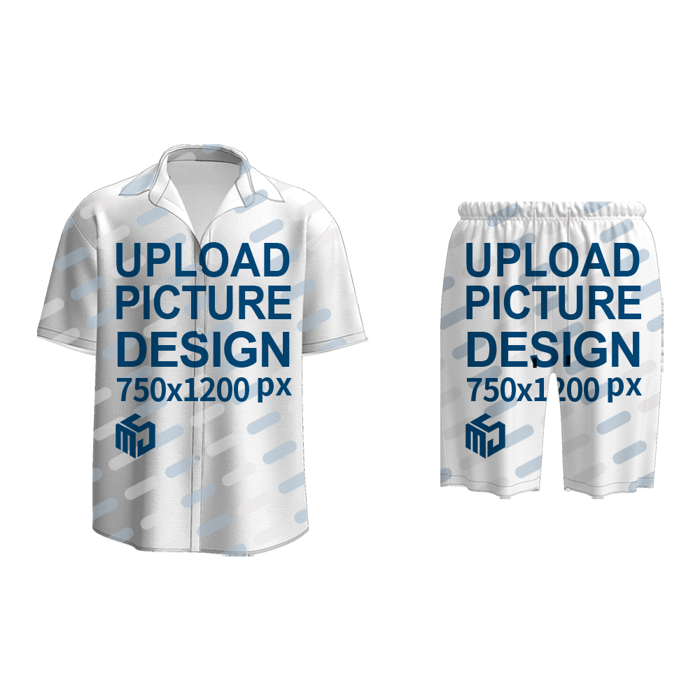 古巴领沙滩套装（两侧袋短裤）A0247AB-B - 双线格-120g/XS