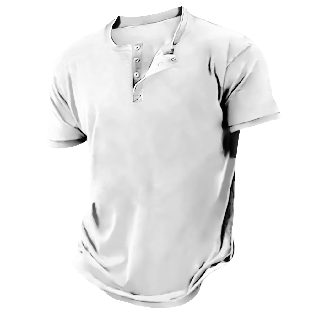 男数码印仿棉3粒扣短袖亨利衫-LTM10041 - 仿棉-180g/S