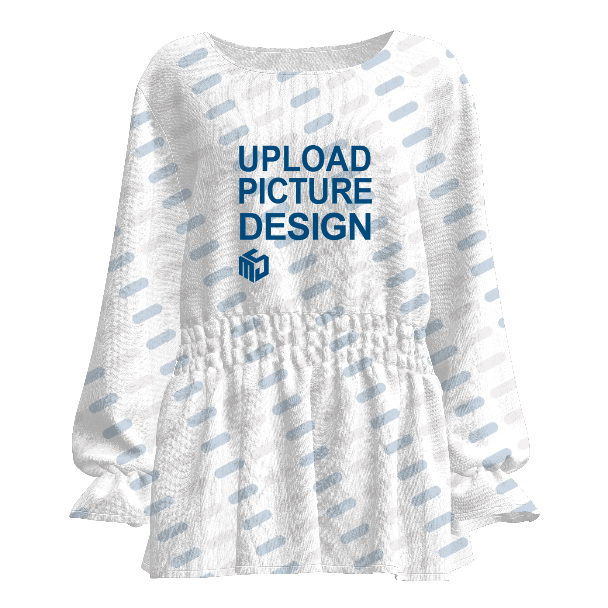 女士数码印圆领缩褶上衣-A0133X - 仿棉-180g/S