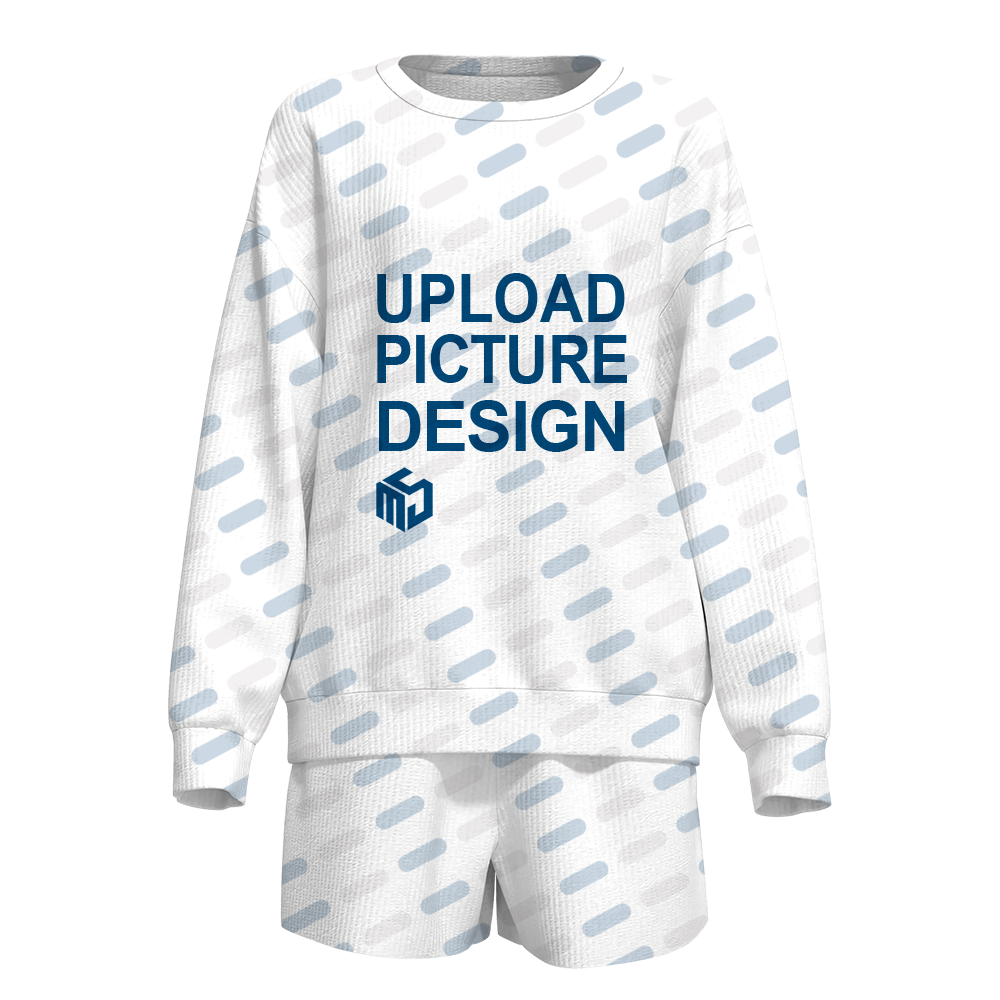 女士长袖圆领短裤套装有袋有袖口无脚口-XHY067S - 空气层-220g/S