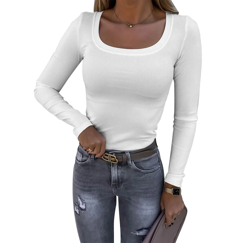 女罗文方领长袖T恤LTWJ20857 - 螺纹坑条-210g/S