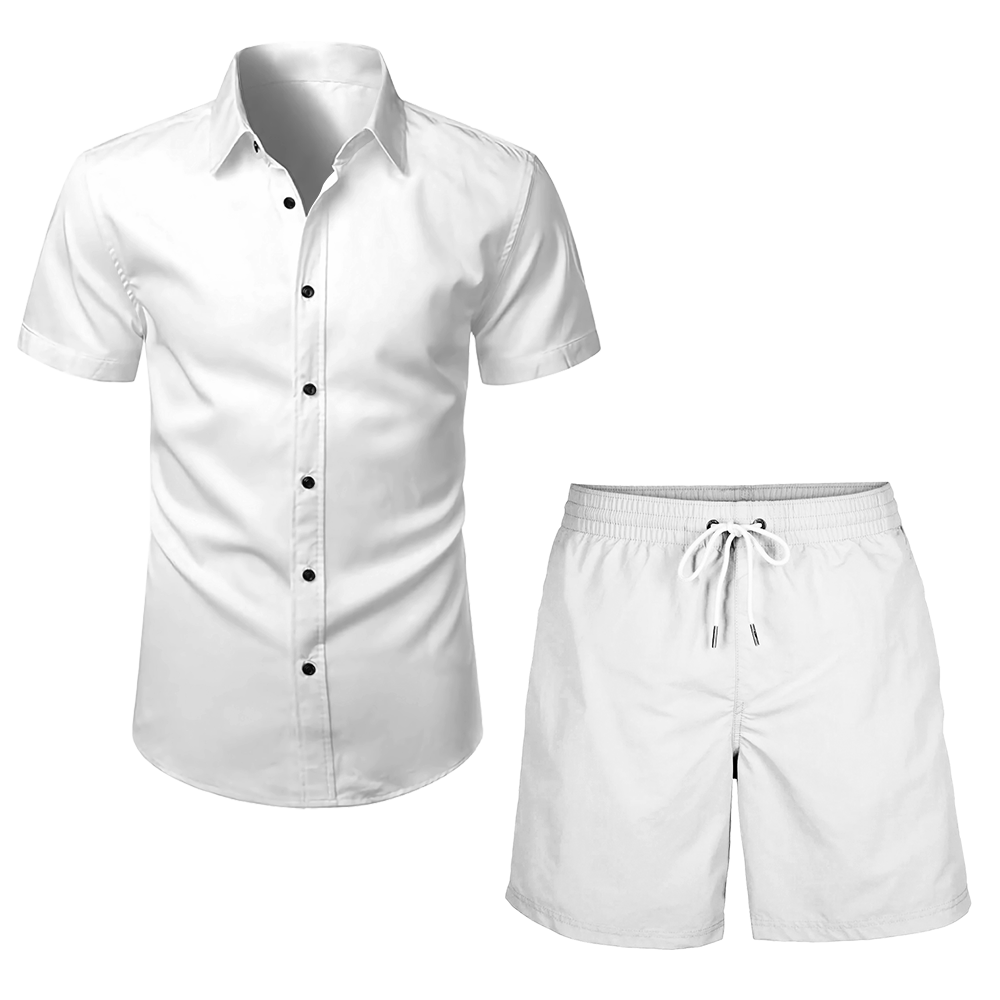 男四面弹翻领短袖衬衫+短裤LTM100299 - 四面弹-120g/S