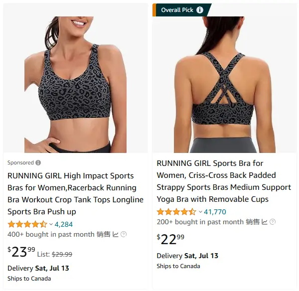 跨境选品,运动服品类运动文胸热卖