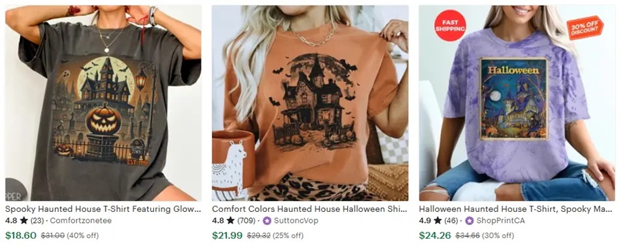 t恤定制万圣节元素鬼屋城堡